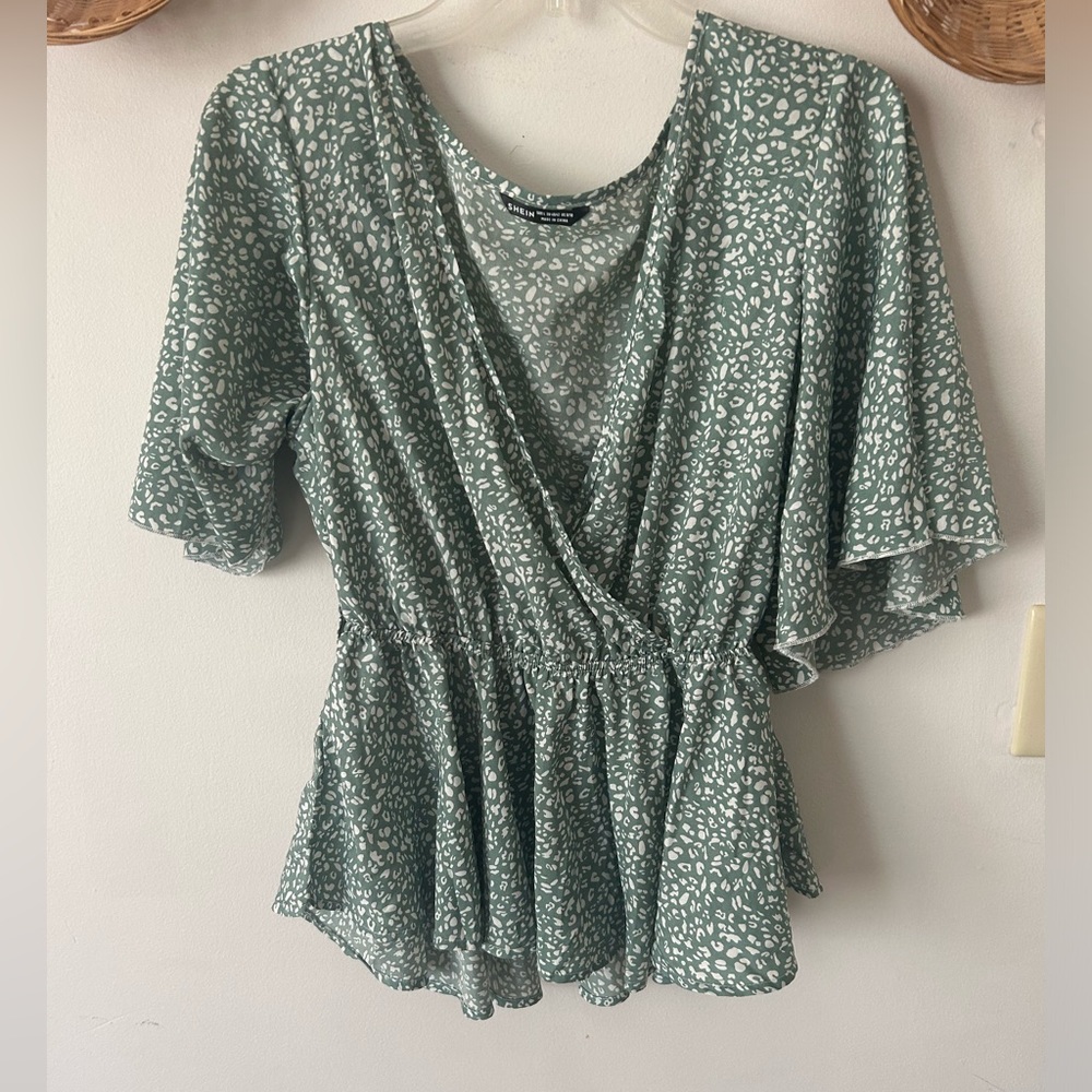 Green and white blouse shein